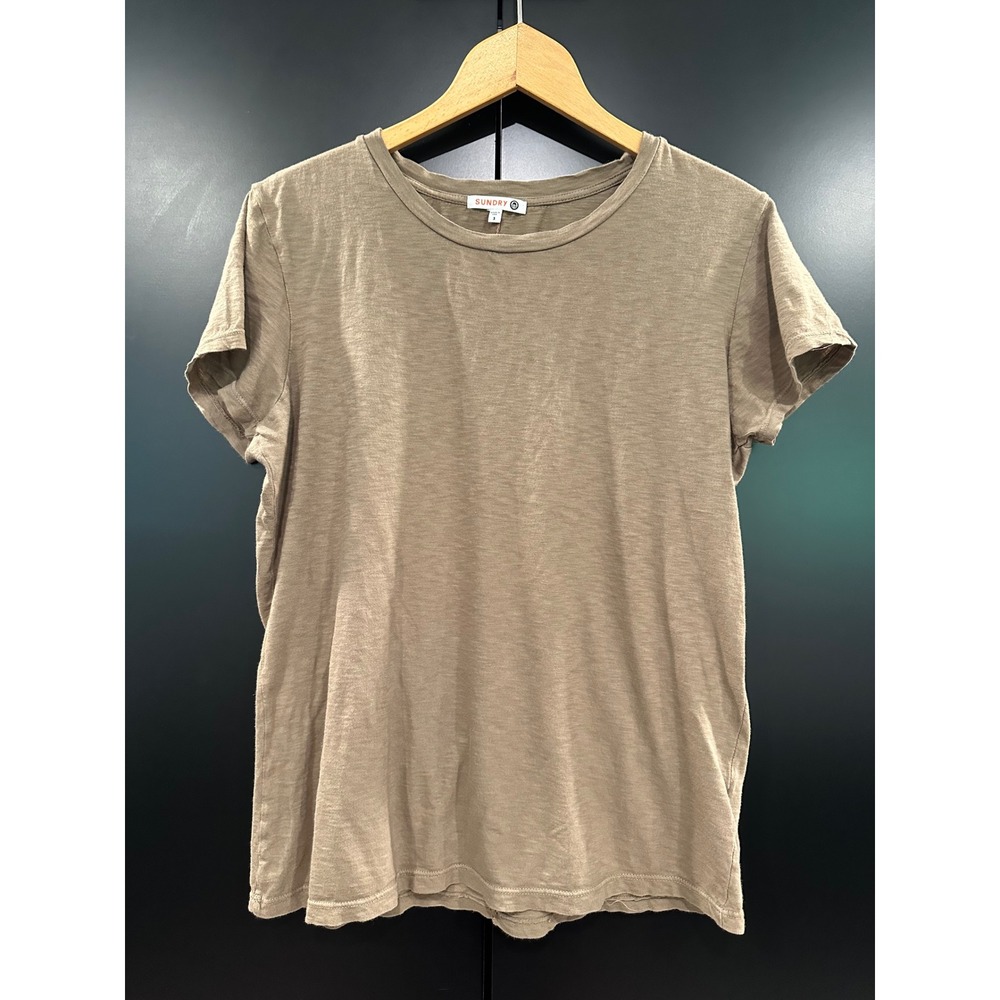 Sundry Women Brown Pima Cotton Short Sleeve Crew Neck Tee Size 3 Large